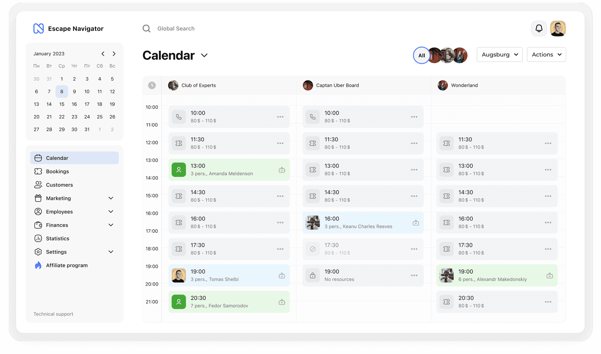 Escape Navigator — calendar and app preview
